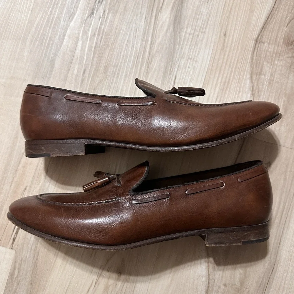 M Gemi Fiocco Tassel Loafers US Size 11 Made In Italy 44 Brown Leather Fast Ship
